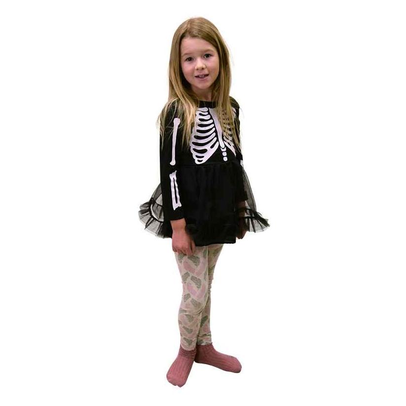 Halloween Kostume str. 3-4 år, Skelet kjole