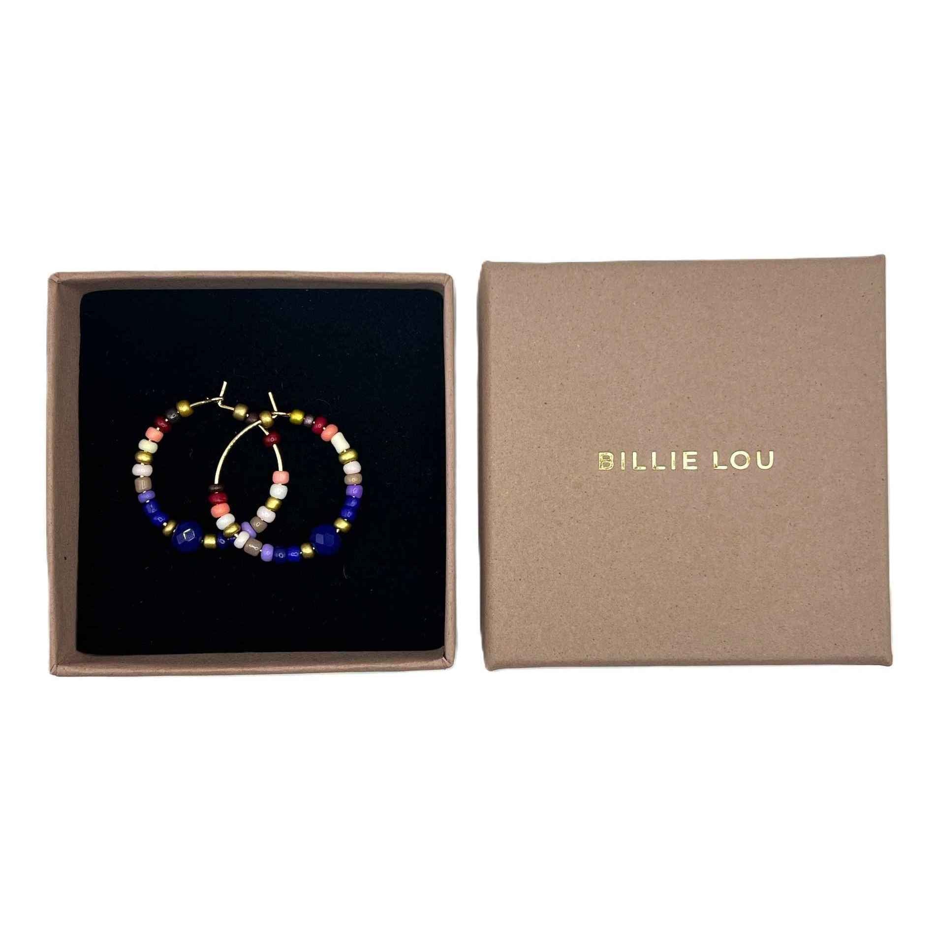 Billie Lou Hoops med farvede glasperler, Purple