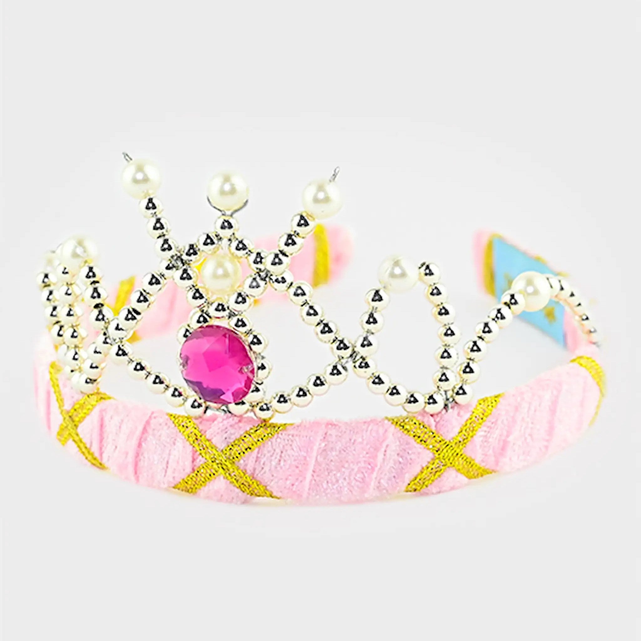 Hårbøjle diadem med lyserød velour og perler