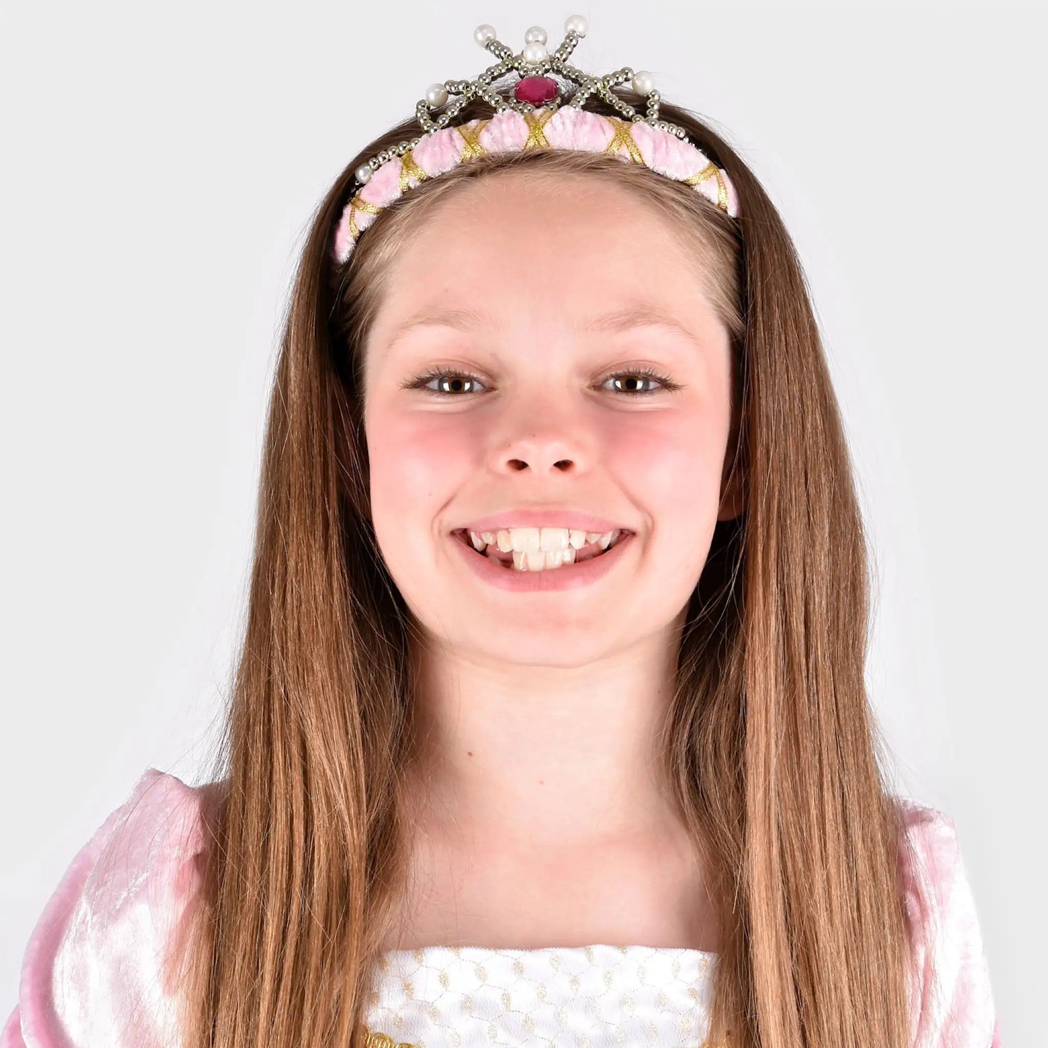 Hårbøjle diadem med lyserød velour og perler