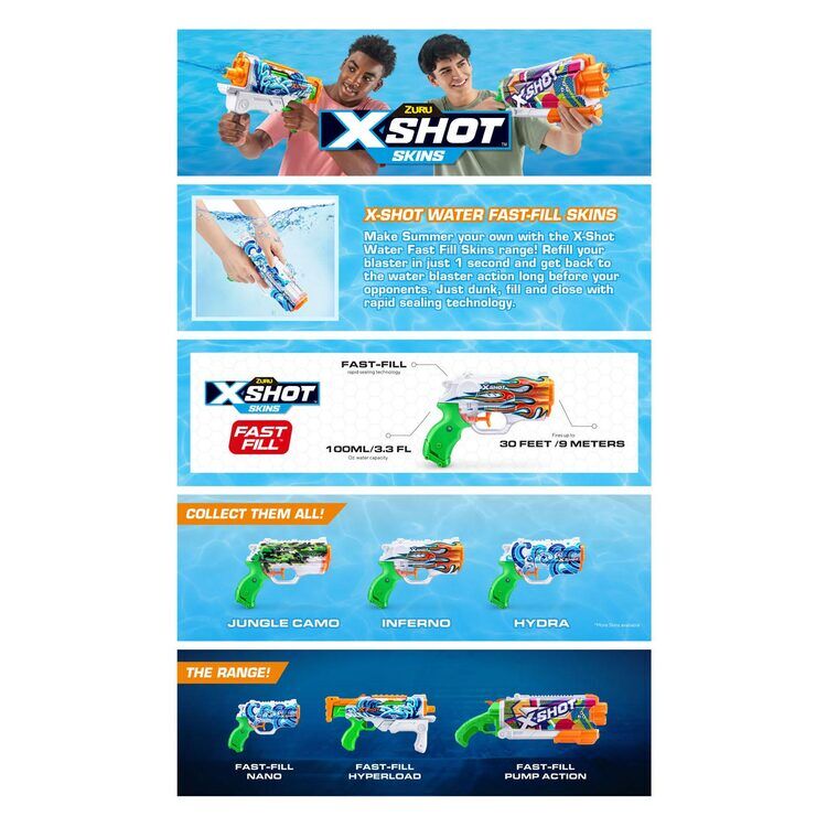 X-Shot Water Fast Fill Skins Nano Vandskyder 100 ml ass. 1 stk.