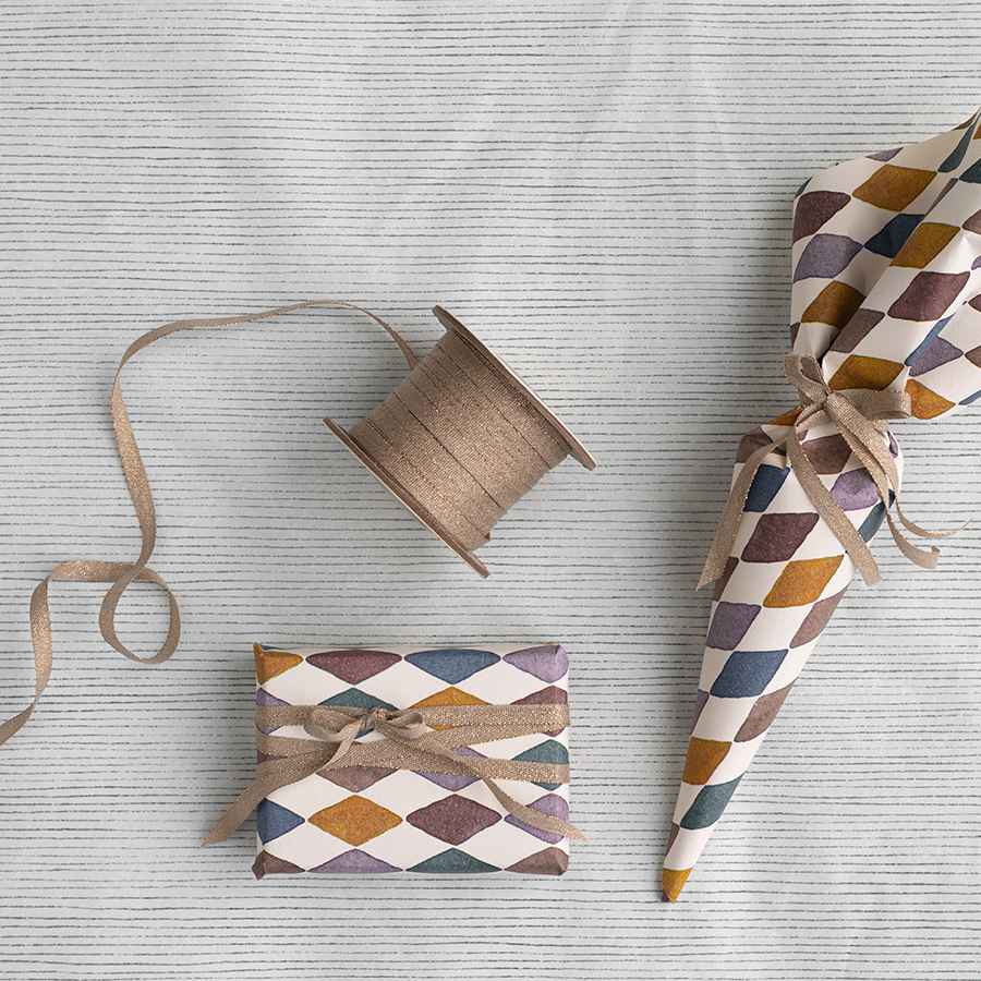 Maileg Stofbånd 25 meter, Vintage Rosa/Guld