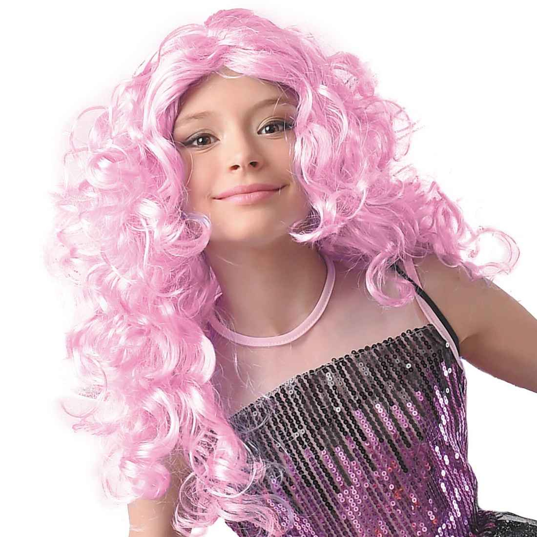 4-Girlz Krøllet hår paryk, Pink