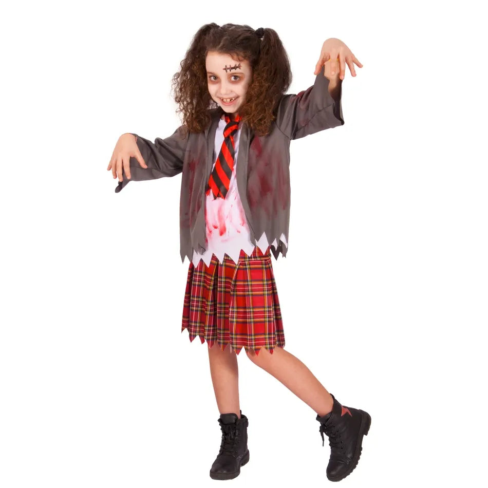 Halloween Kostume str. 5-10 år, Zombie skolepige