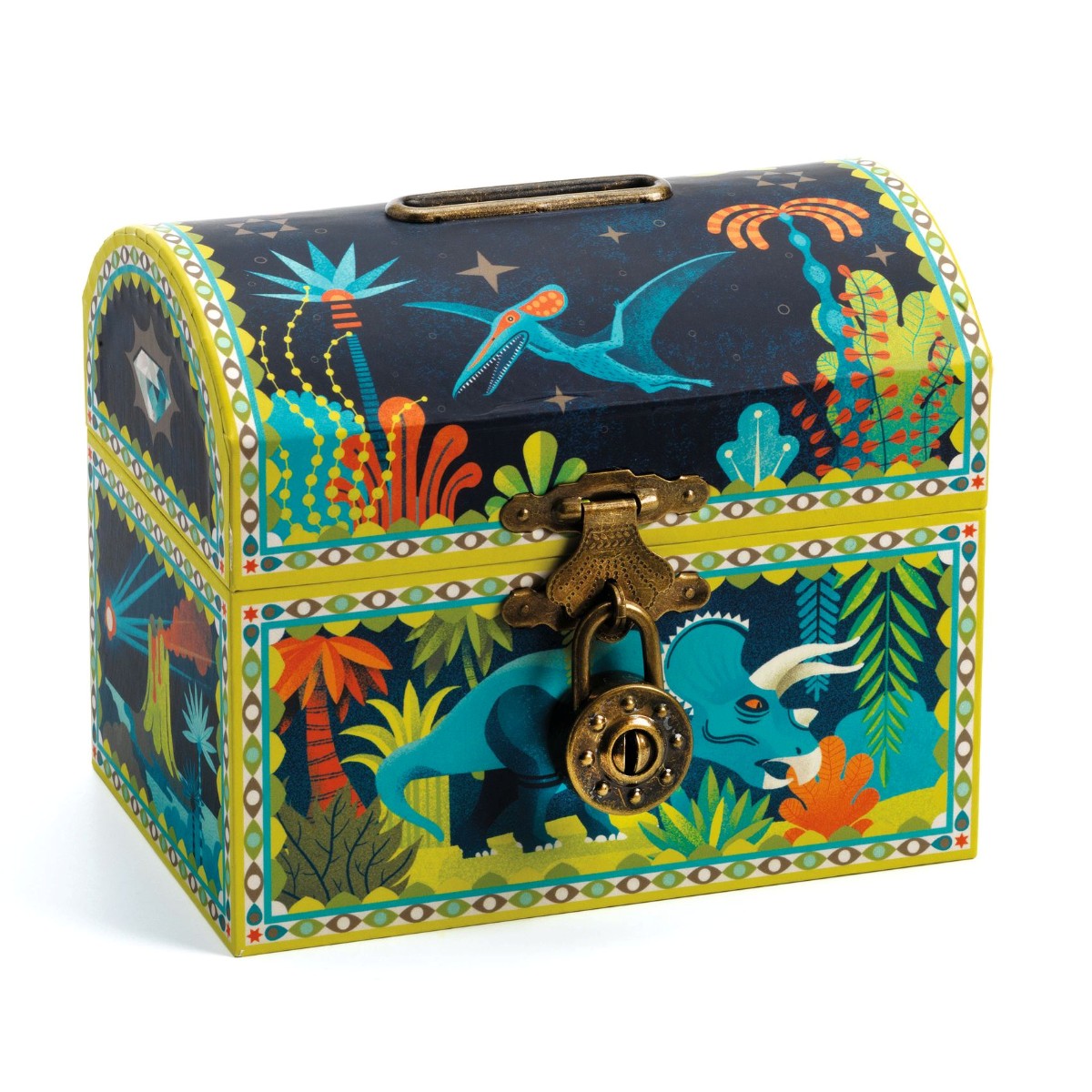 Djeco Sparebøsse, Kiste med dinosaurer og lås