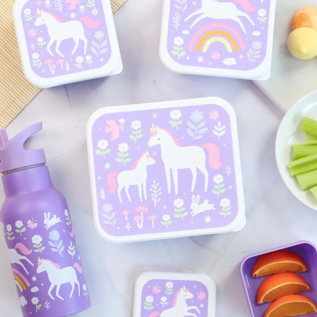 A Little Lovely Company Madkassesæt 4 stk. Unicorn Dreams