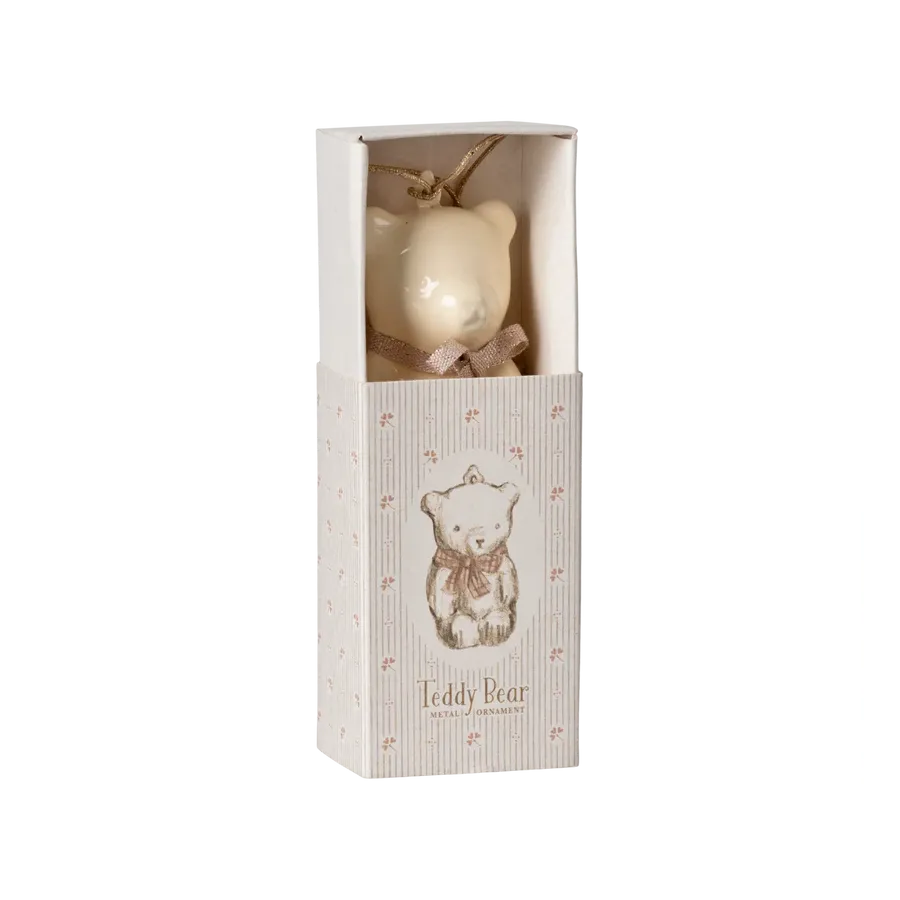 Maileg Ophæng i æske, Bamse Råhvid/rosa