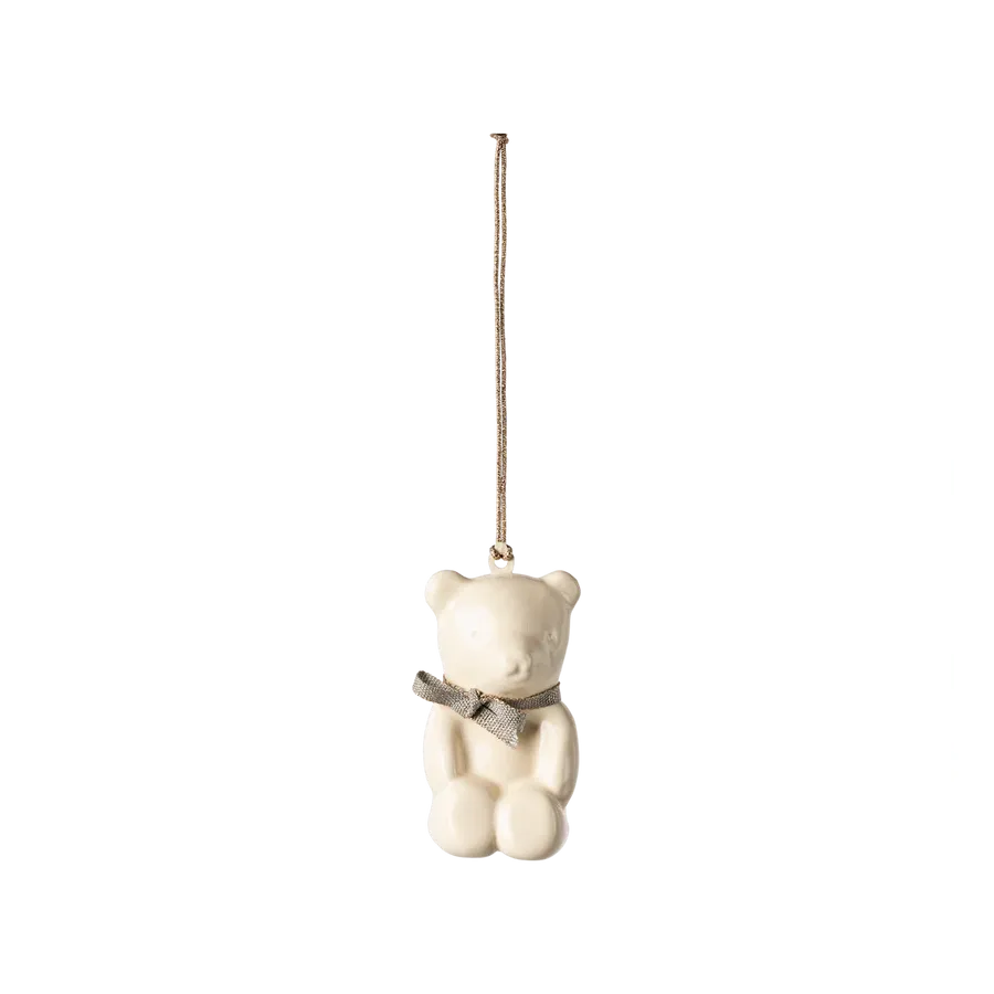 Maileg Ophæng i æske, Bamse Råhvid/blå