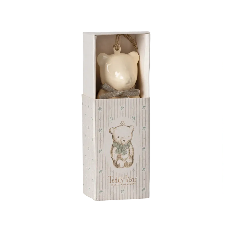 Maileg Ophæng i æske, Bamse Råhvid/blå