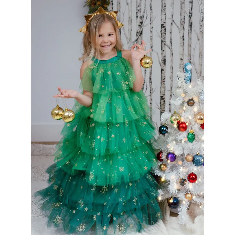 Great Pretenders Juletræskjole med hårbånd str. 5-6 år