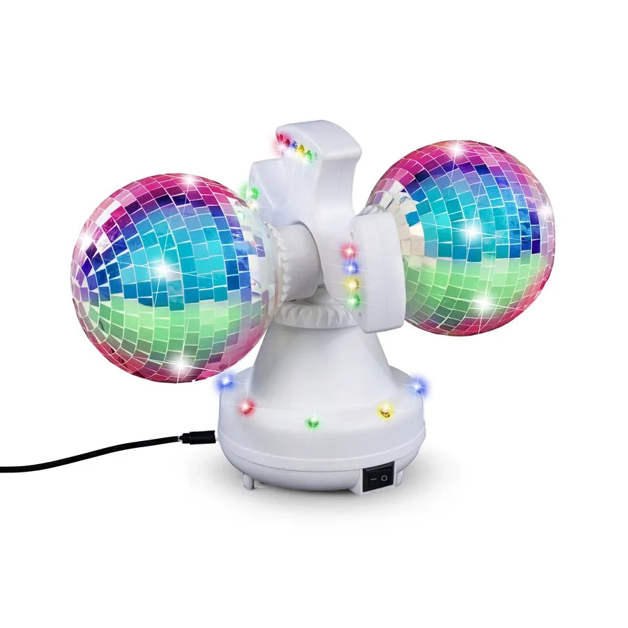Twin Mirror Disco Ball med regnbuelys
