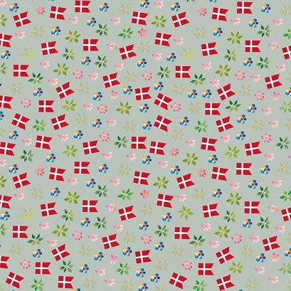 Gavepapir med flag og blomster 2 m, Mint