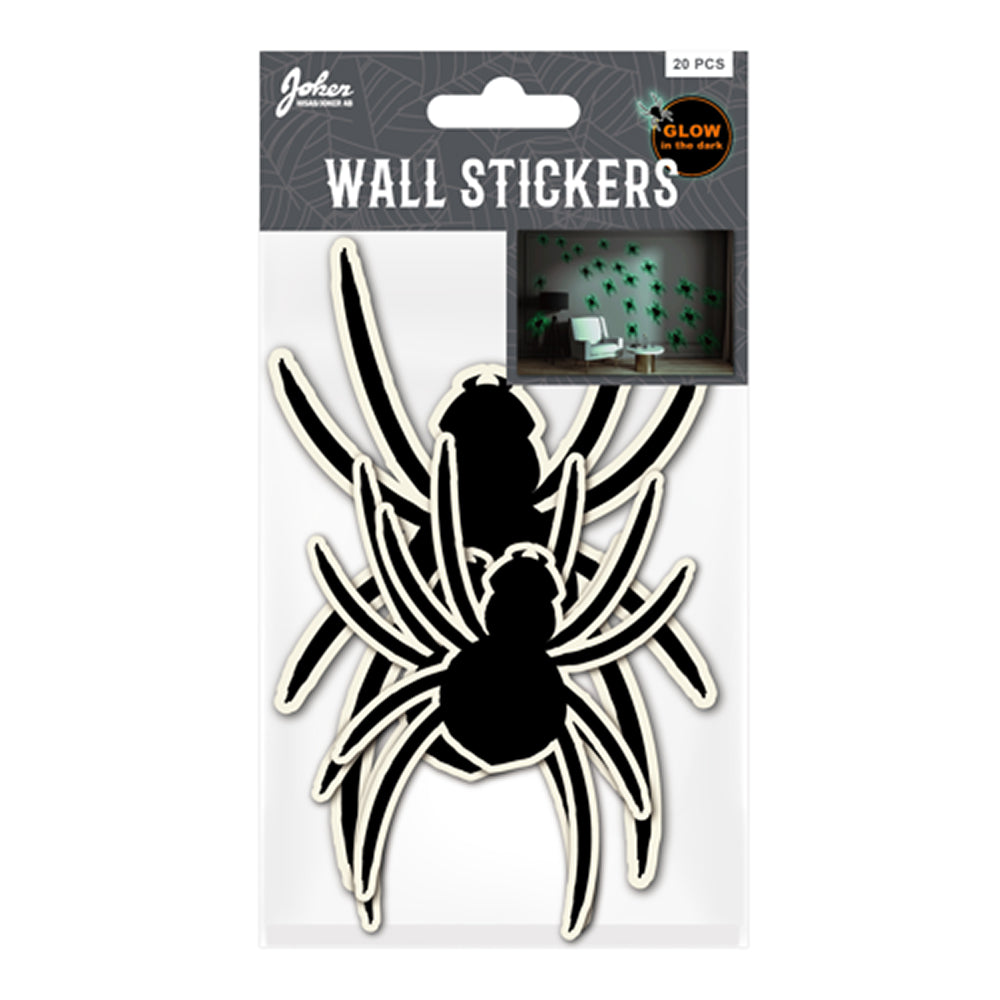 Halloween Glow In The Dark edderkopper vægstickers 20 stk.
