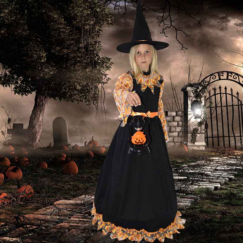 Halloween Græskar heksekostume str. 5-12 år