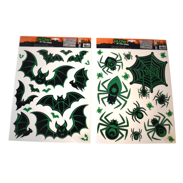 Halloween Vinduesstickers ass. 1 ark, Glow in the dark