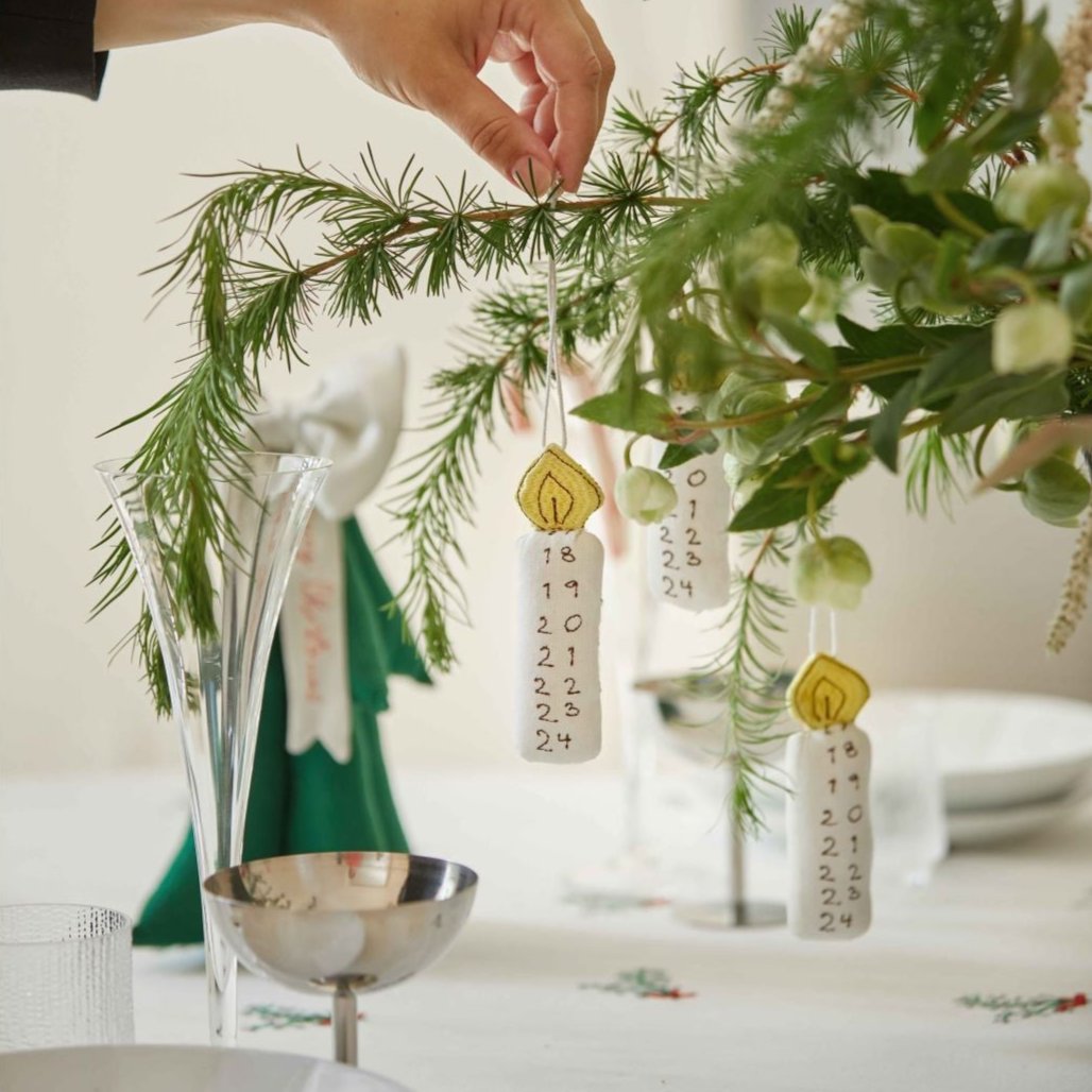 Blåmst Ophæng julelys i stof med broderi