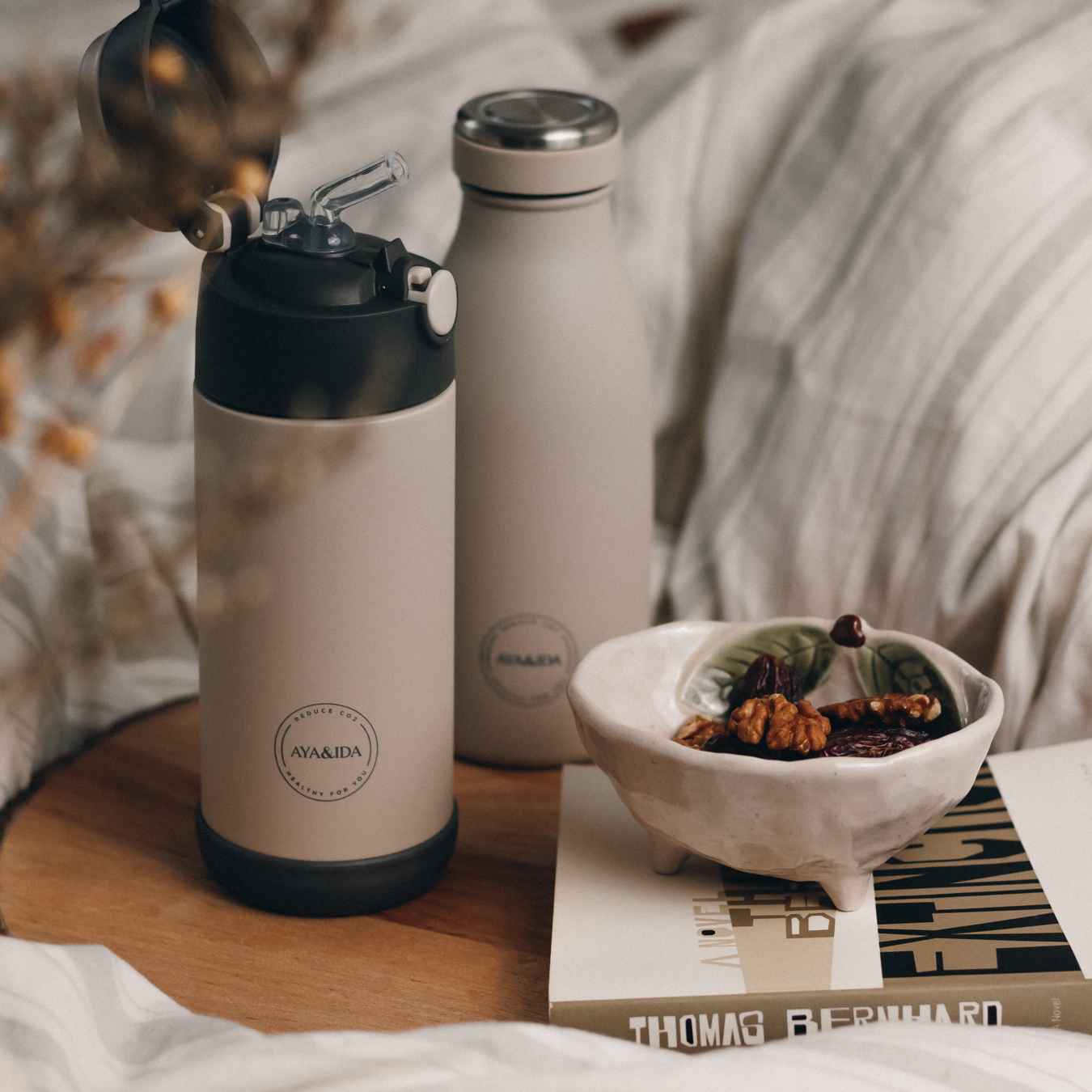 Aya & Ida Thermo Kids Straw Bottle 350 ml, Cream Beige