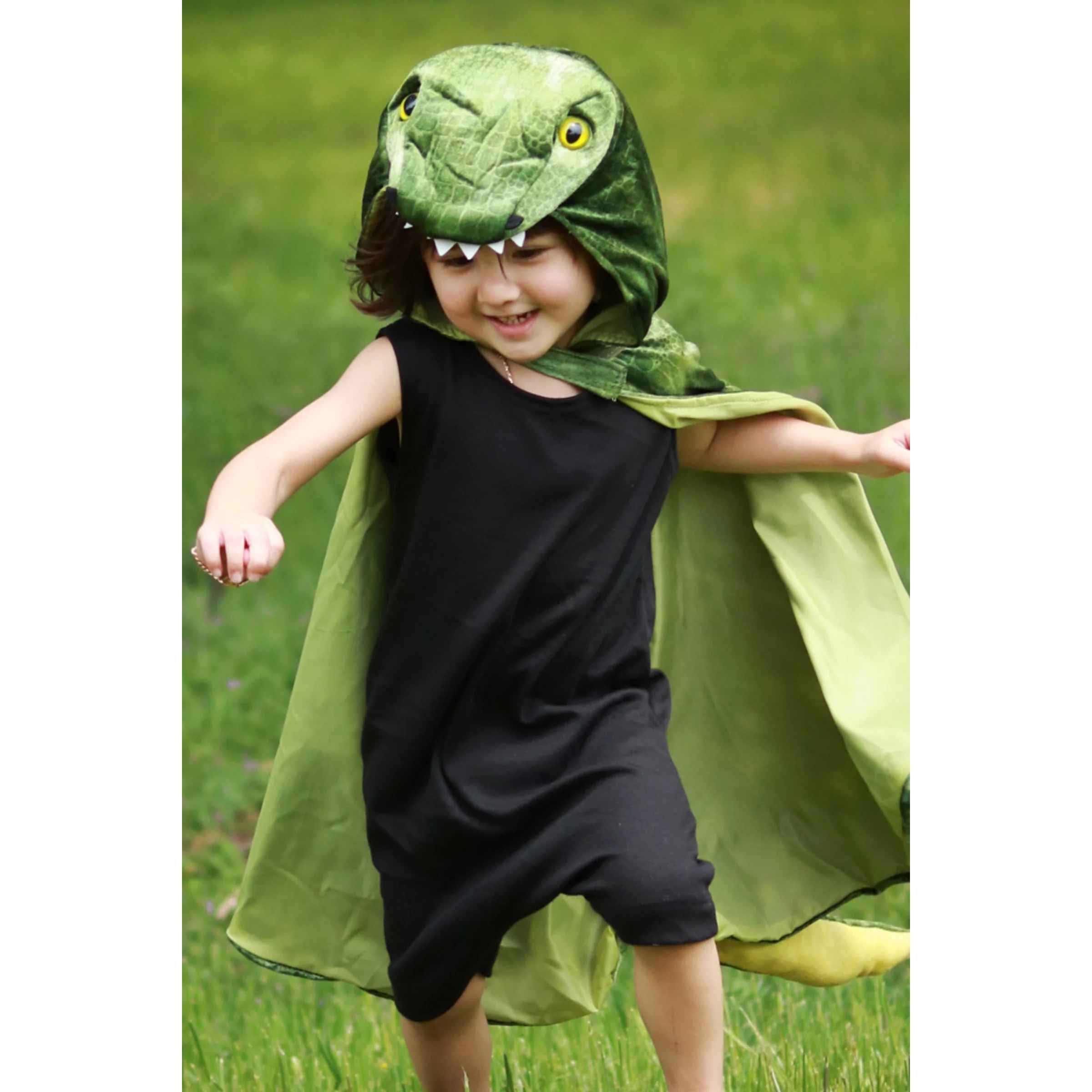 Great Pretenders Grøn dinosaurkappe str. 4-5 år, T-Rex