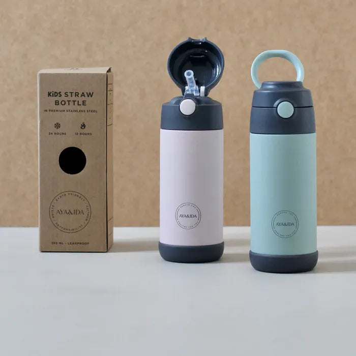 Aya & Ida Thermo Kids Straw Bottle 350 ml, Soft Rose