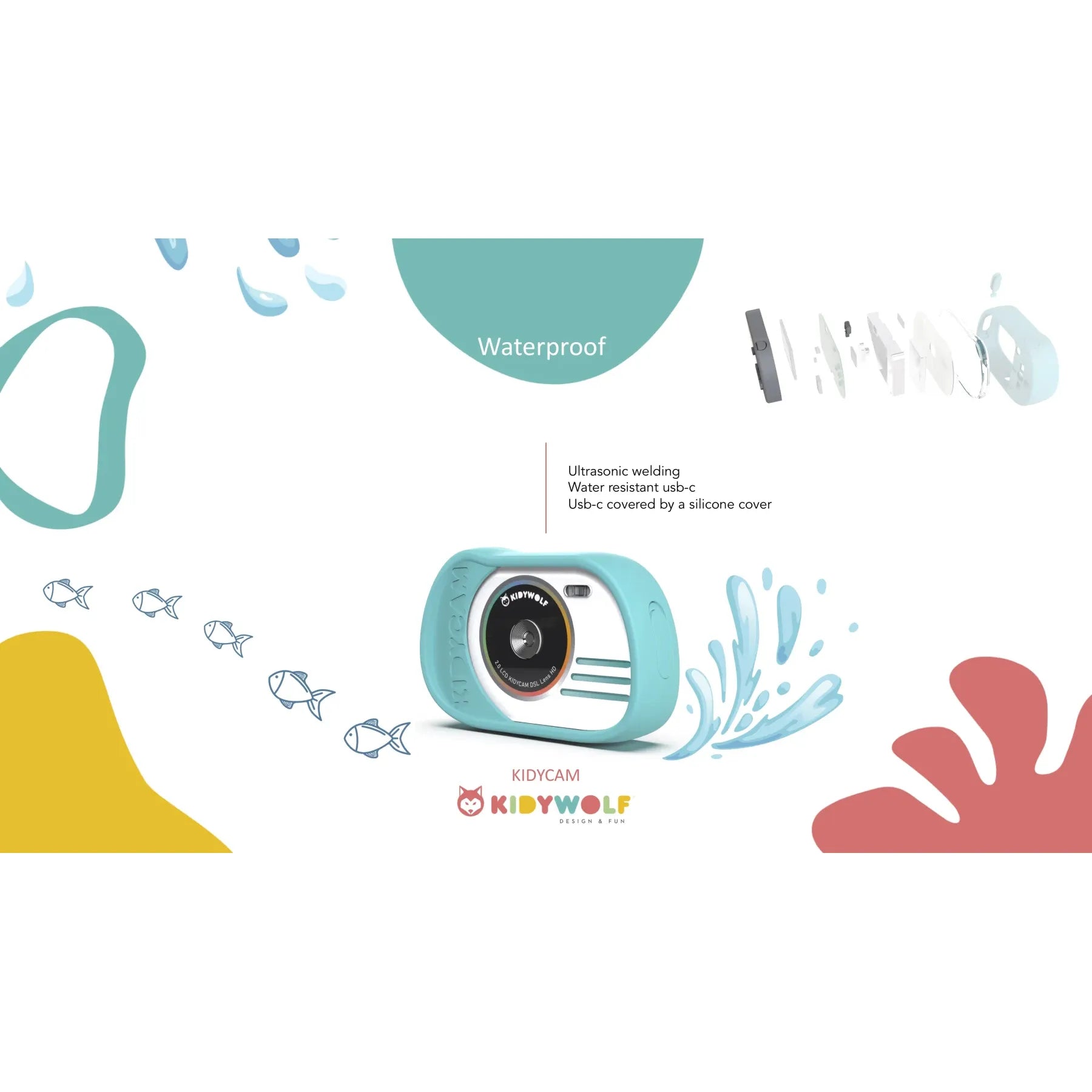 Kidywolf Børnekamera vandtæt, Pink