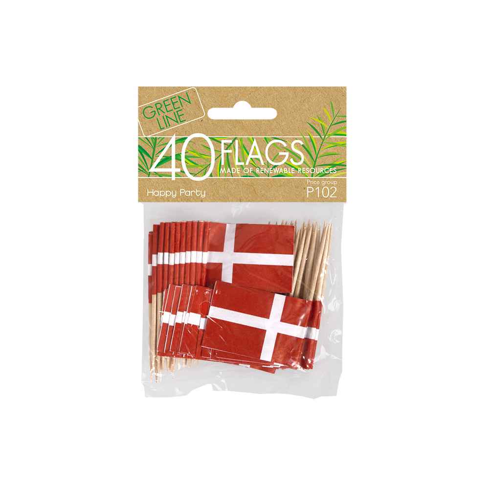 Kageflag DK på træpind, 40 stk.