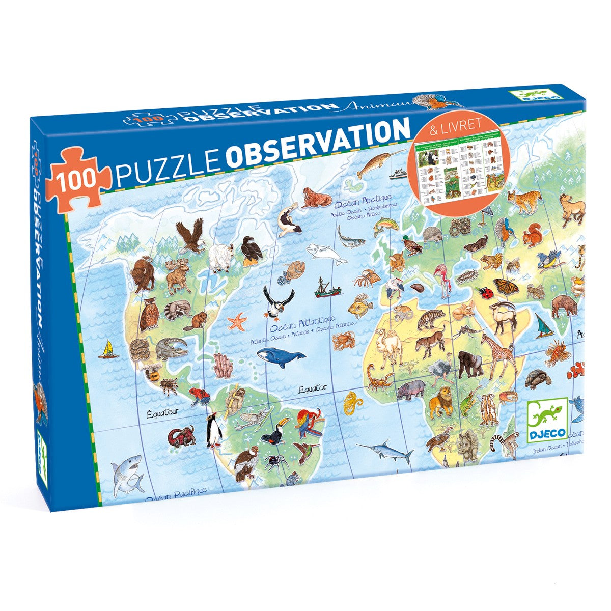 Djeco Observationspuslespil 100 brikker, Verdens dyr