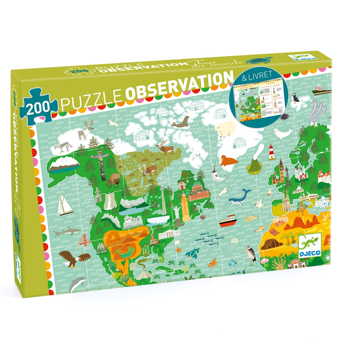 Djeco Observationspuslespil 200 brikker, Verdens monumenter