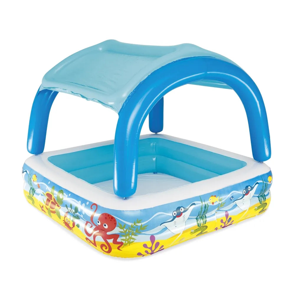 Bestway Pool med soltag, 2-rings-badebassin med havdyr 265 liter