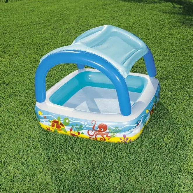 Bestway Pool med soltag, 2-rings-badebassin med havdyr 265 liter