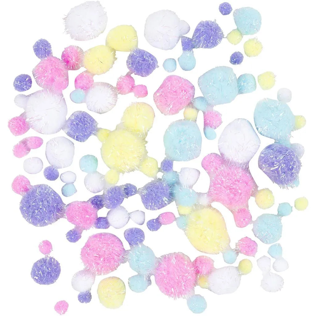 Pomponer 15-40 mm, Glitter pastel
