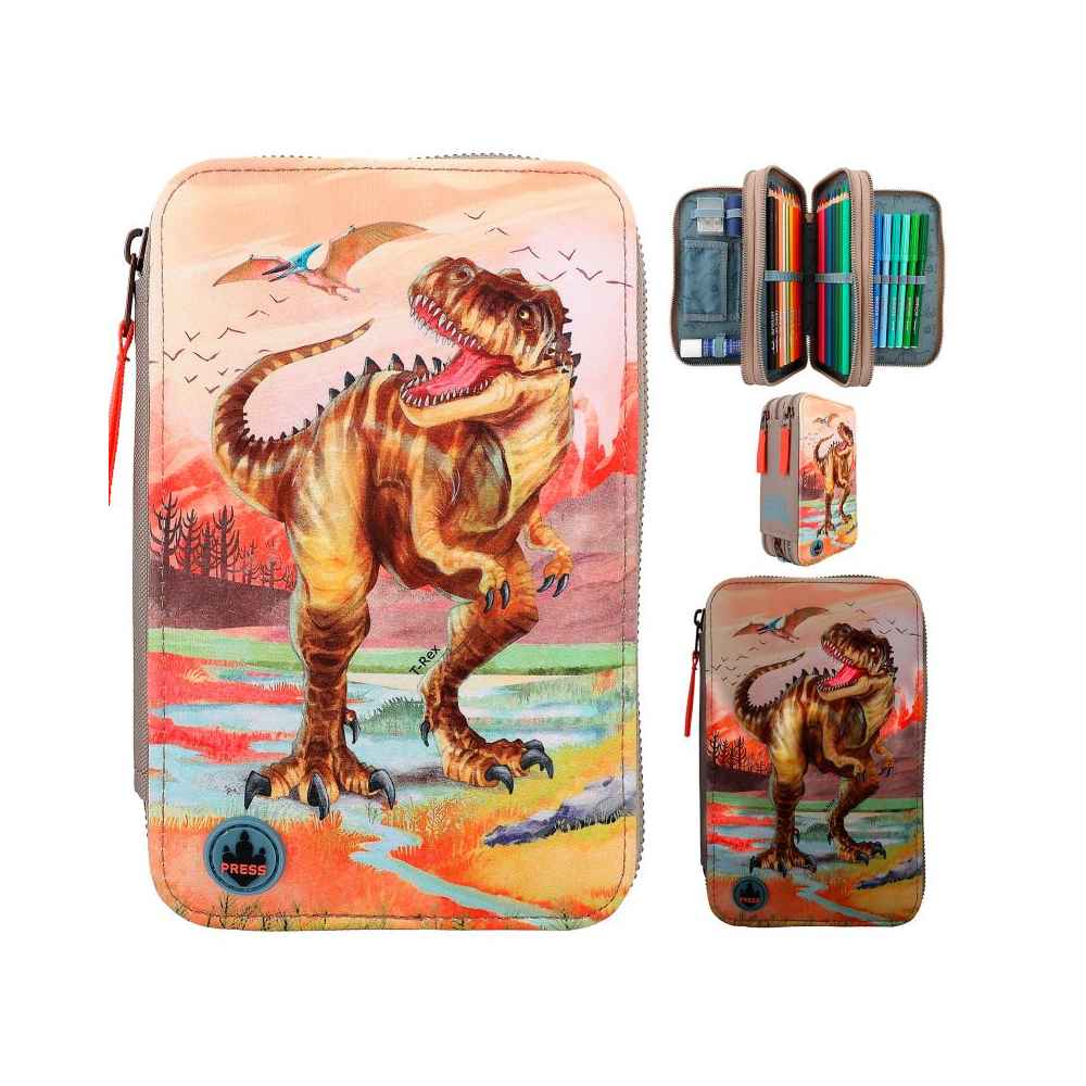 Dino World Trippel penalhus med LED, Dinosaur