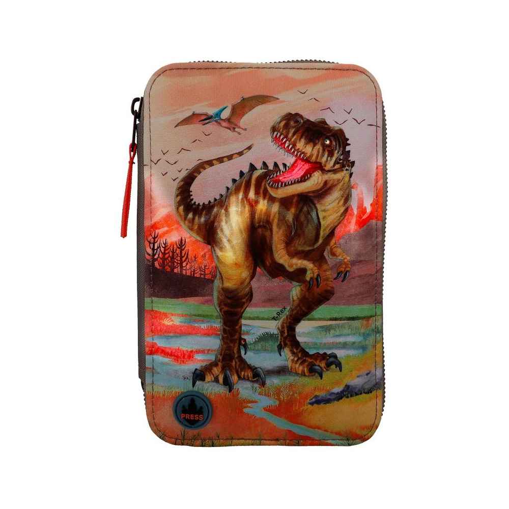Dino World Trippel penalhus med LED, Dinosaur