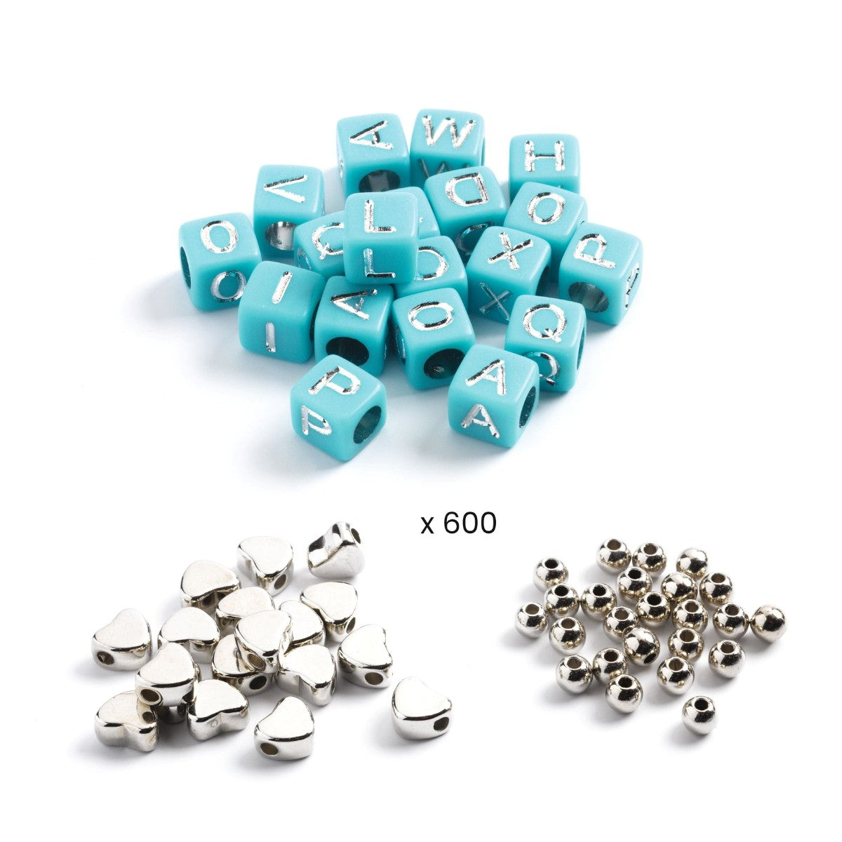 Djeco Kreativ æske med plastperler, Alfabet sølv