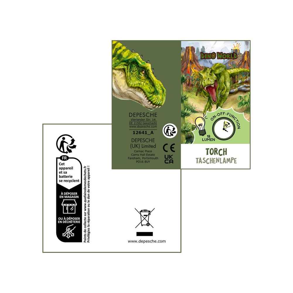Dino World Lommelygte med timer ass. 1 stk.