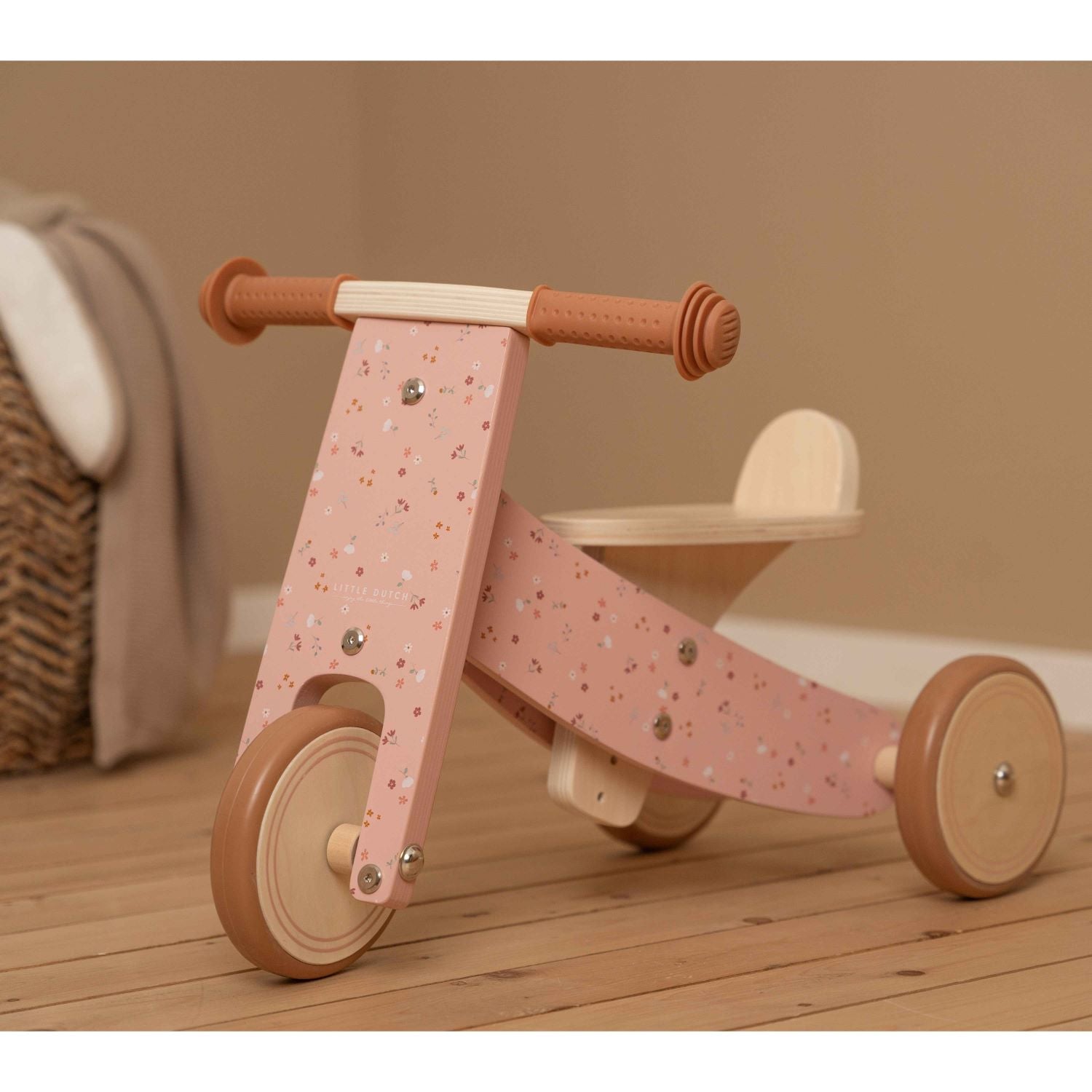 Little Dutch Trehjulet løbecykel i træ, Pink Flower