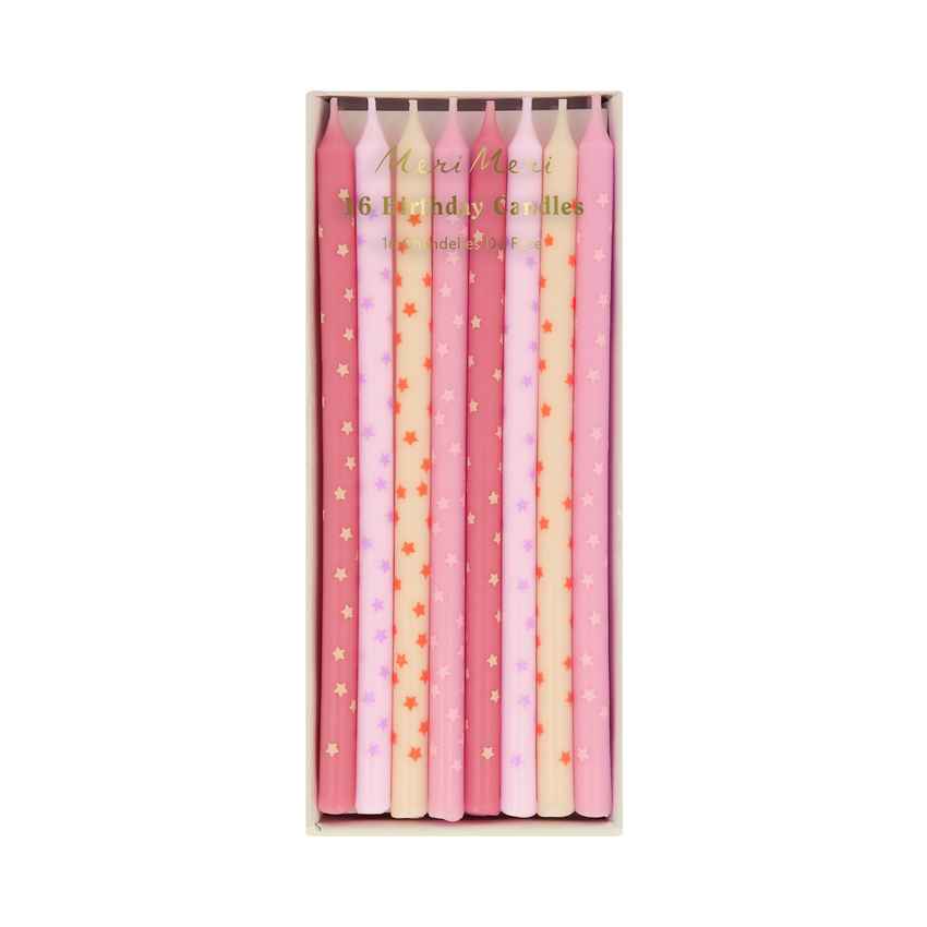 Meri Meri Kagelys 16 stk. Pink stars