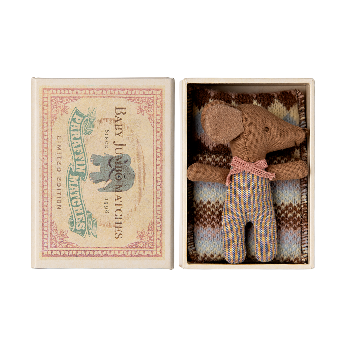 Maileg Sove/vågen baby mus i tændstikæske, Rosa