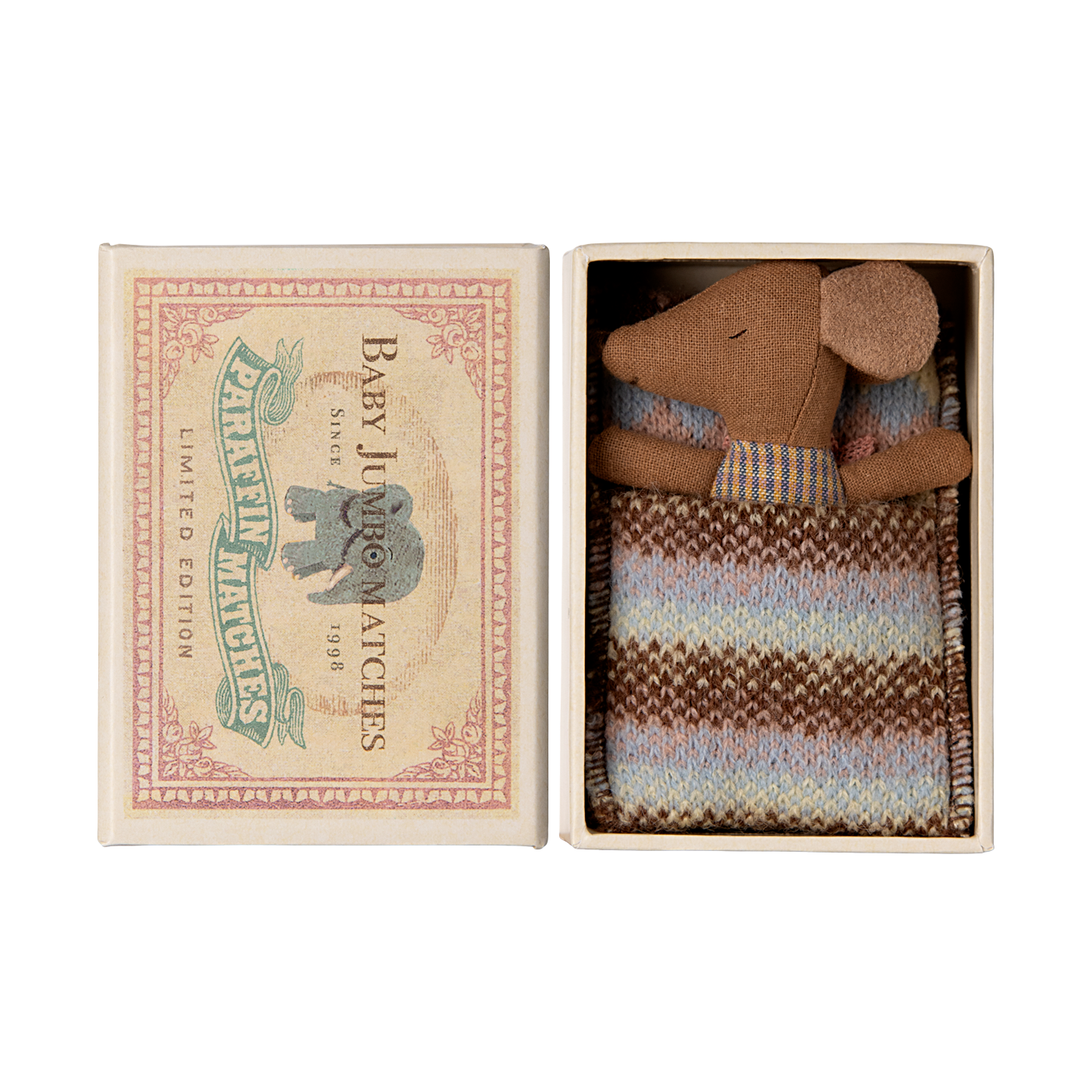 Maileg Sove/vågen baby mus i tændstikæske, Rosa