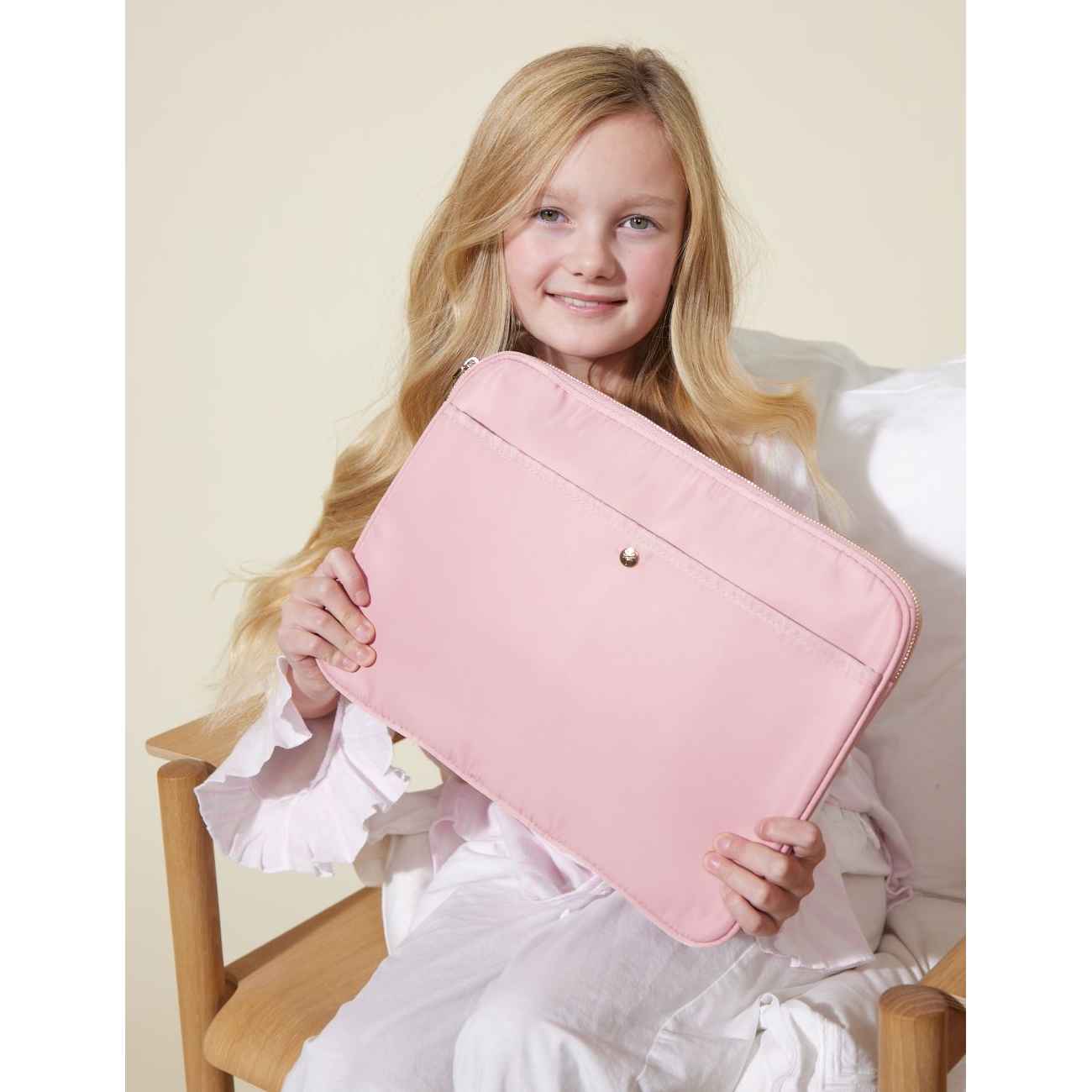 Fan Palm Laptop Bag, Nylon Soft Pink
