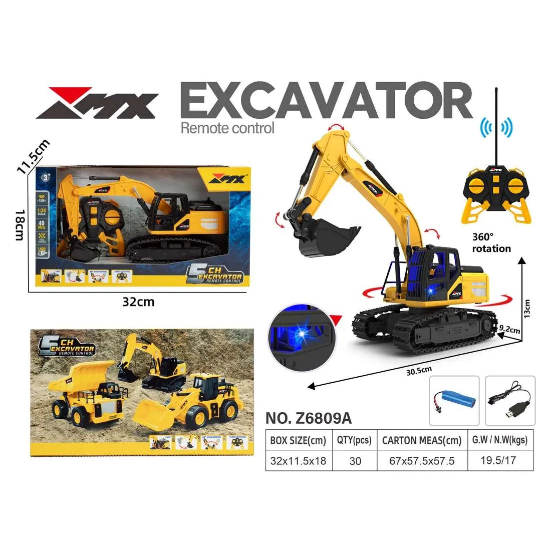 RC Constructions Excavator, Fjernstyret gravko med lys