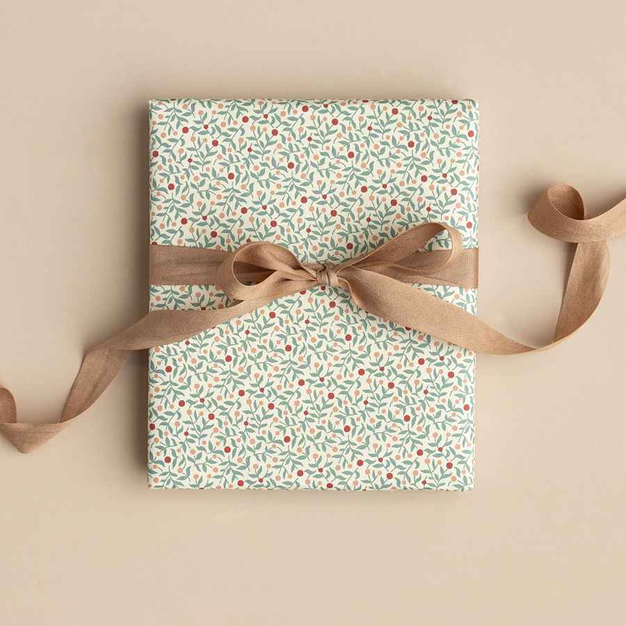 Maileg Gavepapir 10 meter, Berry Branches Dusty Blue