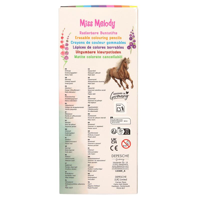 Miss Melody Farveblyanter med viskelæder 10 stk.