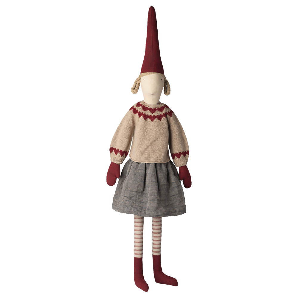 Maileg Nisse str. 6, Pige nederdel og strikket sweater