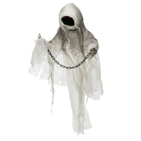 Halloween Hængende kranium spøgelse med kæde og lys 90 cm