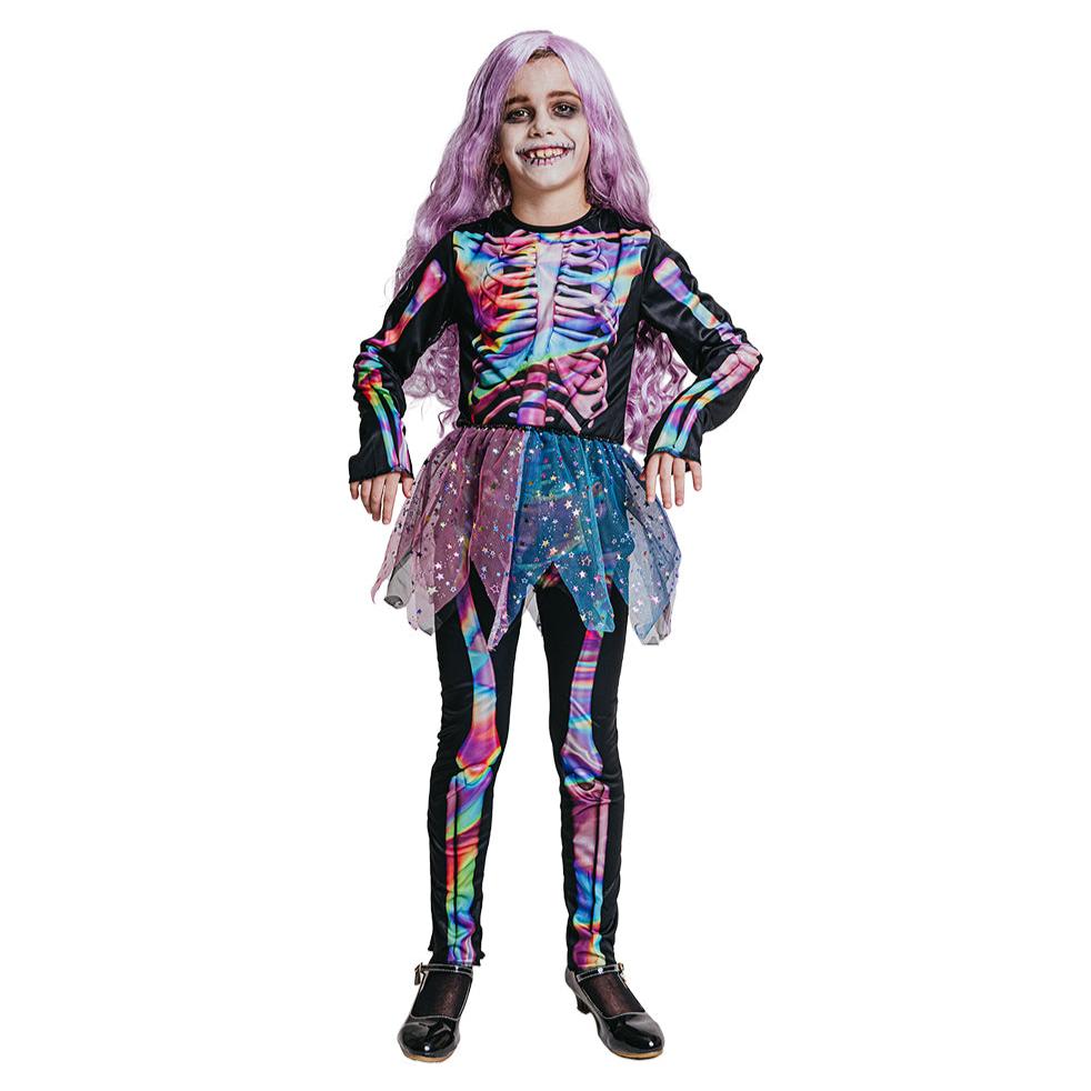 Halloween Kostume str. 7-12 år, Shimmer Skeletdragt