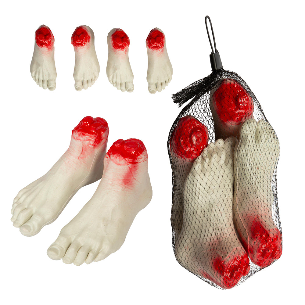 Halloween Afskåret fødder med blod 4 stk.